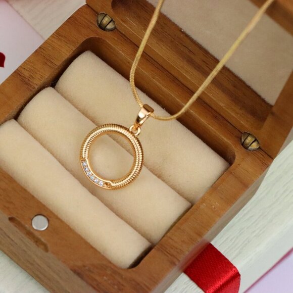 "Rose Gold Textured Circle Pendant with Crystal Accent Detail, XPPT1489 - Picture 8 of 12